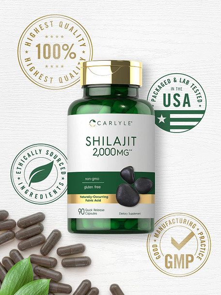 Shilajit Capsules | 2000Mg | 90 Count | Non-Gmo And Gluten Free | By Carlyle