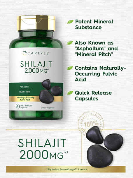 Shilajit Capsules | 2000Mg | 90 Count | Non-Gmo And Gluten Free | By Carlyle