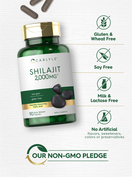 Shilajit Capsules | 2000Mg | 90 Count | Non-Gmo And Gluten Free | By Carlyle