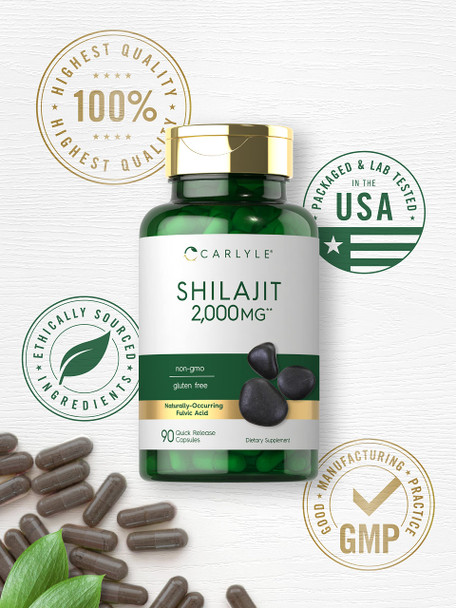 Shilajit Capsules | 2000Mg | 90 Count | Non-Gmo And Gluten Free | By Carlyle