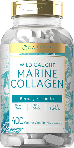 Carlyle Marine Collagen Peptides | 400 Caplets | Wild Caught | with Hyaluronic Acid | Non-GMO, Gluten Free