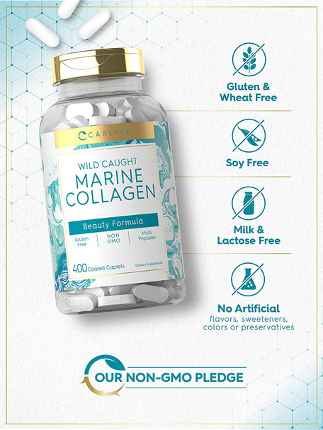 Carlyle Marine Collagen Peptides | 400 Caplets | Wild Caught | with Hyaluronic Acid | Non-GMO, Gluten Free