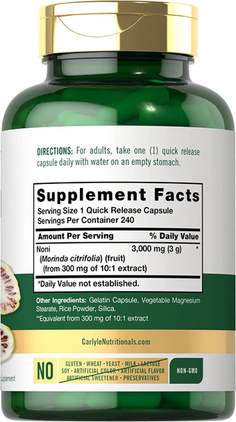 Carlyle Noni Capsules 3000mg | 240 Count | Non-GMO, Gluten Free