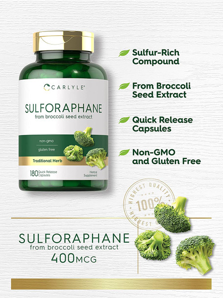 Carlyle Sulforaphane | from Broccoli Seed Extract | 180 Capsules | Traditional Herbal Supplement | Non-GMO and Gluten Free Formula