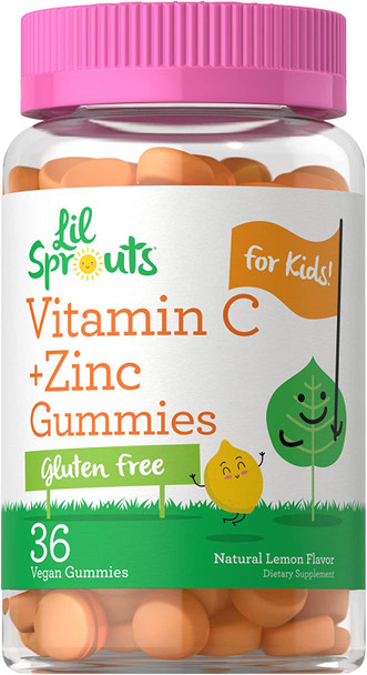 Vitamin C and Zinc Gummies for Kids | 36 Count | Vegan, Non-GMO, Gluten Free Supplement | by Lil' Sprouts