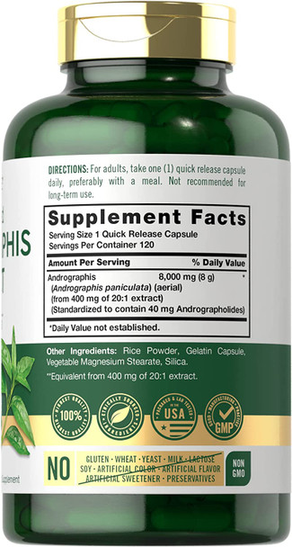 Carlyle Andrographis Paniculata Capsules | 8000 mg | 120 Capsules | Non-GMO & Gluten Free Supplement