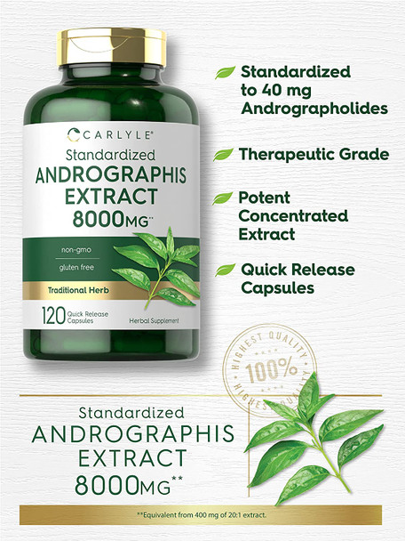 Carlyle Andrographis Paniculata Capsules | 8000 mg | 120 Capsules | Non-GMO & Gluten Free Supplement