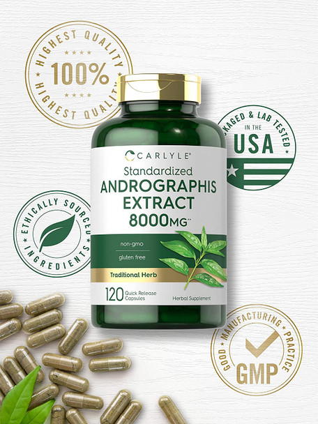 Carlyle Andrographis Paniculata Capsules | 8000 mg | 120 Capsules | Non-GMO & Gluten Free Supplement