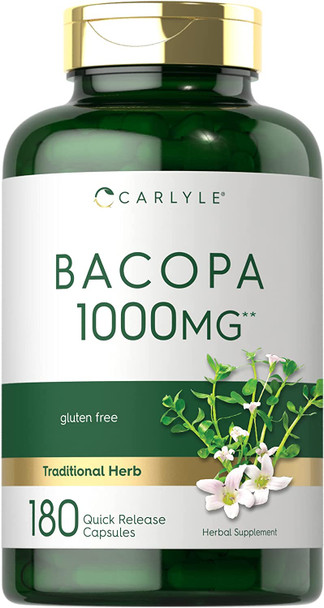 Carlyle Bacopa Monnieri Capsules | 1000 mg | 180 Capsules | Gluten Free Supplement