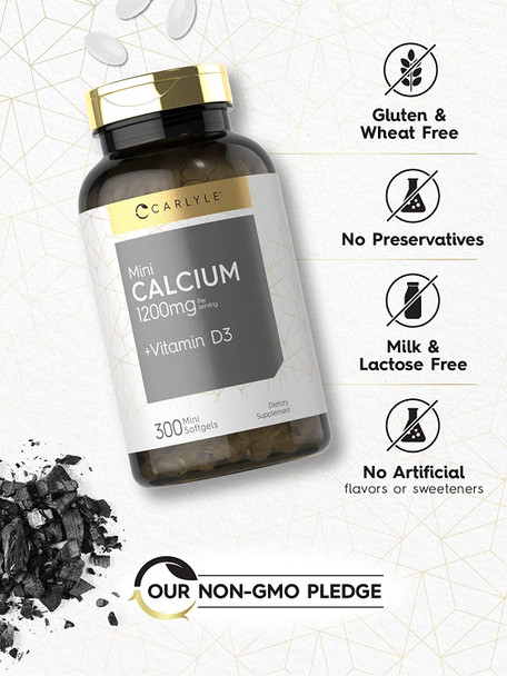 Calcium With D3 | 1200Mg | 300 Mini Softgels | Non-Gmo And Gluten Free Supplement | By Carlyle