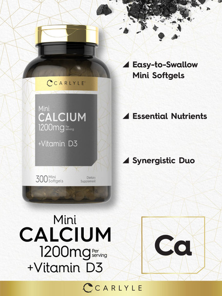 Calcium With D3 | 1200Mg | 300 Mini Softgels | Non-Gmo And Gluten Free Supplement | By Carlyle