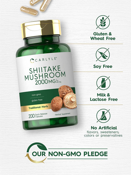 Carlyle Shiitake Mushroom Extract | 2000mg | 200 Capsules | Non-GMO, Gluten Free