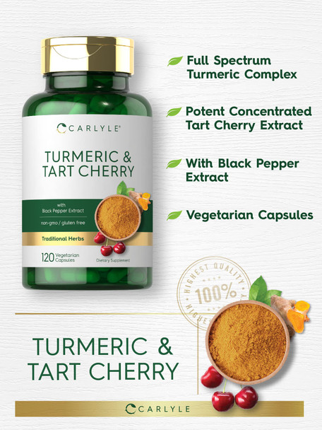 Carlyle Turmeric And Tart Cherry Capsules | 120 Count | With Bioperine | Vegetarian, Non-Gmo, Gluten Free Supplement