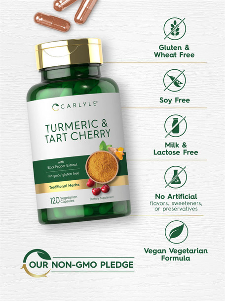 Carlyle Turmeric And Tart Cherry Capsules | 120 Count | With Bioperine | Vegetarian, Non-Gmo, Gluten Free Supplement