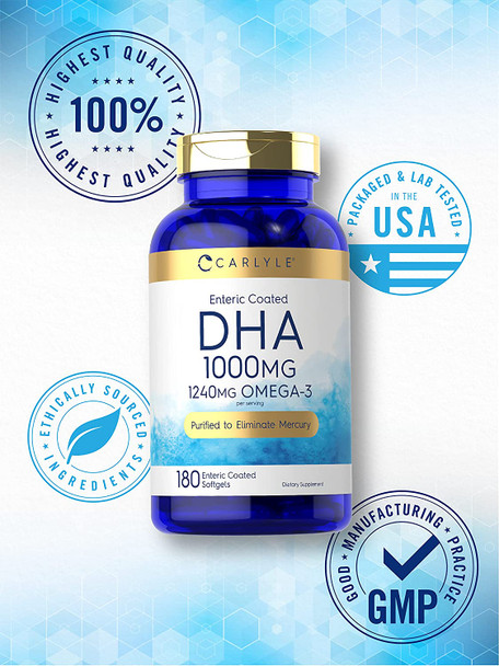 Carlyle Dha Supplement 1000Mg | 180 Softgels | 1240Mg Omega-3 | Non-Gmo, Gluten Free