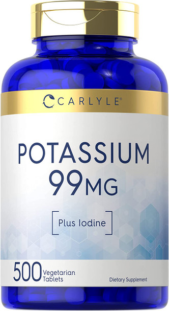 Potassium 99mg | Plus Iodine | 500 Vegetarian Tablets | Non-GMO and Gluten Free Dietary Supplement | by Carlyle