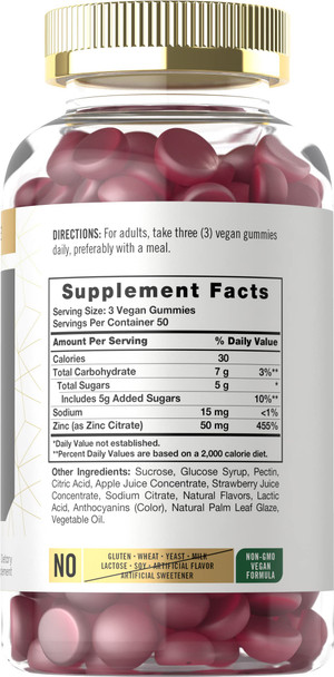 Zinc 50Mg Gummies | 150 Count | Vegan, Non-Gmo And Gluten Free Formula | Zinc Citrate Dietary Supplement | By Carlyle