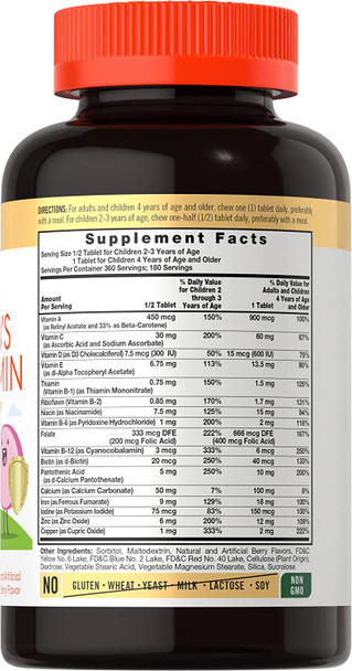 Carlyle Children's Multivitamin | 180 Chewables | Berry Flavor Tablets | Non-GMO, Gluten Free Kids Supplement