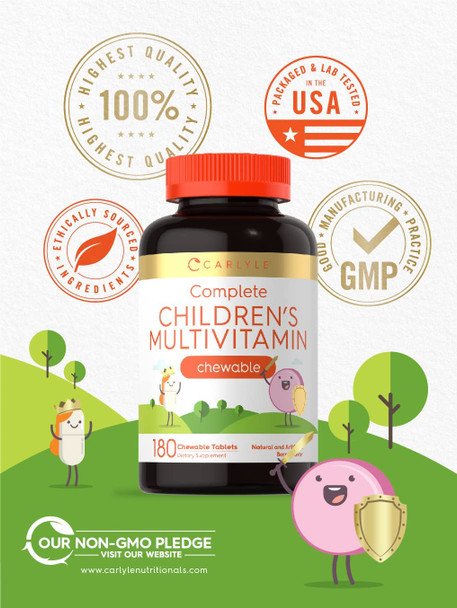 Carlyle Children's Multivitamin | 180 Chewables | Berry Flavor Tablets | Non-GMO, Gluten Free Kids Supplement