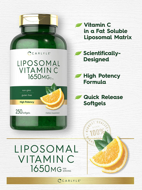 Carlyle Liposomal Vitamin C 1650mg | 250 Softgels | High Potency | Non-GMO, Gluten Free