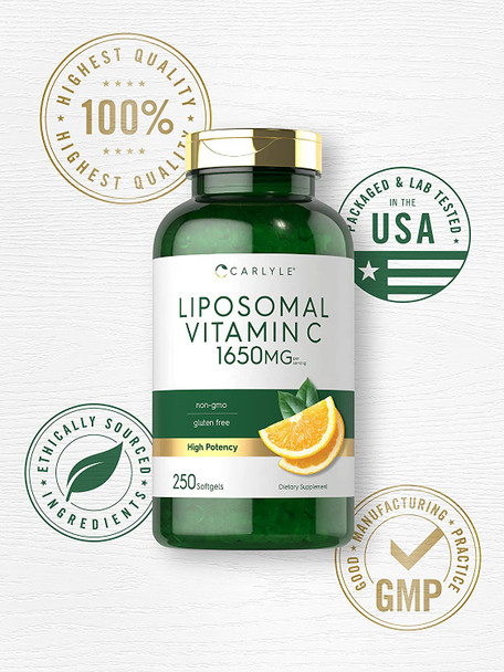 Carlyle Liposomal Vitamin C 1650mg | 250 Softgels | High Potency | Non-GMO, Gluten Free