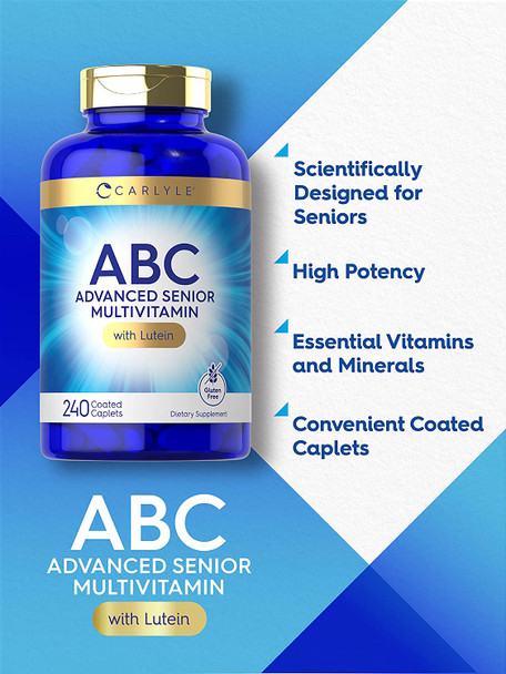 Carlyle Senior Multivitamin for Over 60 | 240 Tablets | with Lutein & Lycopene | ABC Advanced Supplement for Men and Women | Non-GMO, Gluten Free