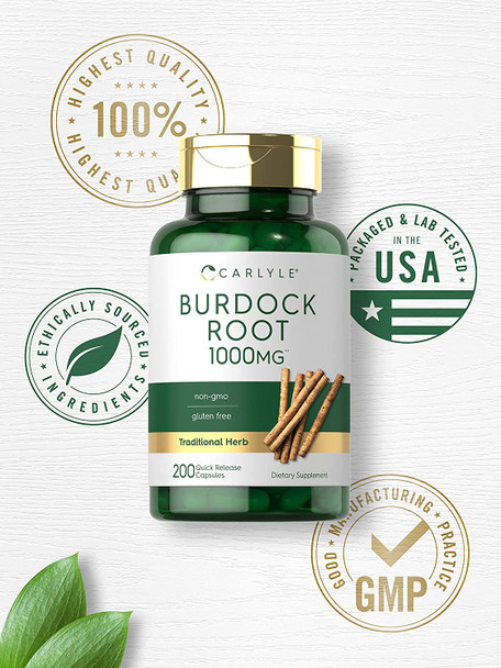 Carlyle Burdock Root | 1000 mg | 200 Capsules | Non-GMO and Gluten Free Formula | Traditional Herb Supplement | Arctium Lappa Extract