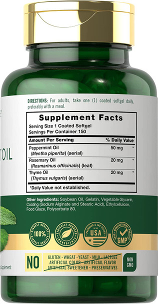 Carlyle Peppermint Oil Softgels Capsules 50mg | 150 Count Supplement | with Rosemary and Thyme