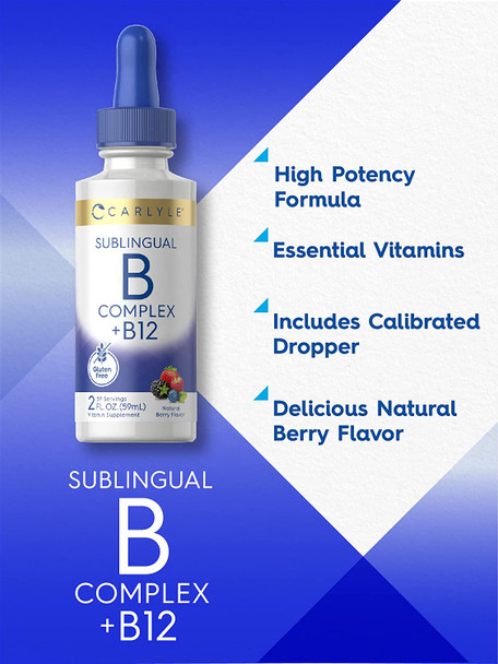 Carlyle Sublingual Vitamin B Complex | with B12 | 2 Fluid Ounces | Natural Berry Flavor | Vegetarian, Non-GMO, and Gluten Free Supplement