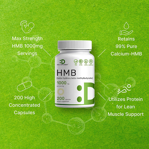 DEAL SUPPLEMENT 2 Pack of Ultra Strength HMB Supplements 1000mg Per Serving, 200 Capsules | Third Party Tested | Supports Muscle Growth, Retention & Lean Muscle Mass | Fast Workout Recover