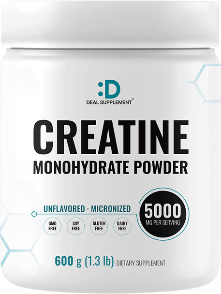 Creatine Monohydrate Powder 600 Grams (1.32lb), Unflavored | Pure | Micronized Creatine Powder, 5000mg(5g) Per Serving, 4 Month Supply, Vegan | Keto, Non-GMO, No Filler, No Additives - 120 Servings