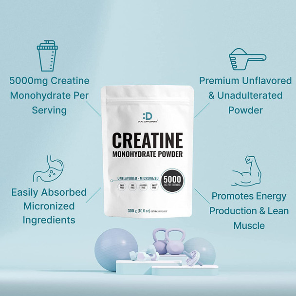 2 Pack Creatine Monohydrate Powder 300 Grams (10.6oz), Unflavored | Pure | Micronized Creatine Powder, 5000mg Per Serving, 2 Month Supply, Vegan | Keto, Non-GMO, No Filler, No Additives - 60 Servings