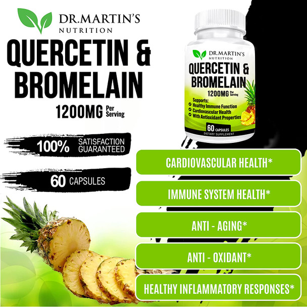 DR. MARTIN'S NUTRITION Quercetin & Bromelain 1200mg | Supports Immune System & Cardiovascular Health, Helps Improve Inflammatory & Immune Responses, Seasonal Sinus Support