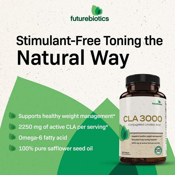 Futurebiotics CLA 3000 Extra High Potency  Naturally Supports Healthy Weight Management, Increase Lean Muscle Mass - Non-Stimulating Conjugated Linoleic Acid, Non GMO, 120 Softgels