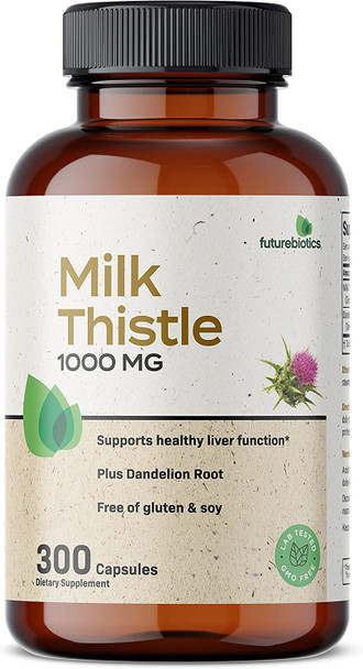 Futurebiotics Milk Thistle 1000mg Silymarin Marianum & Dandelion Root Liver Health Support, 300 Capsules