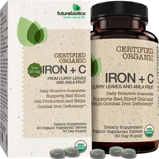 Futurebiotics Iron + Vitamin C, USDA Certified Organic, 90 Vegetarian Tablets