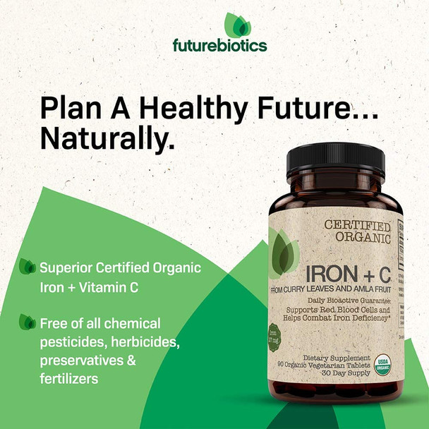Futurebiotics Iron + Vitamin C, USDA Certified Organic, 90 Vegetarian Tablets