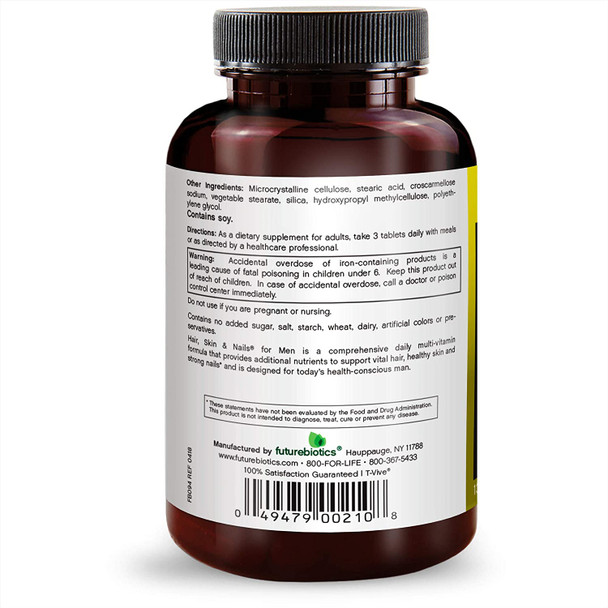 Futurebiotics Hair, Skin, & Nails Nutrition for Men USDA Certified Organic, 135 Vegetarian Tablets