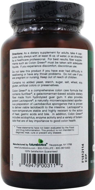 Futurebiotics Colon Green Fiber Supplement Capsule - 150 per Pack - 3 Packs per case. Futurebiotics Colon Green Fiber Supplement Capsule - 150 per Pack - 3 Packs per case.