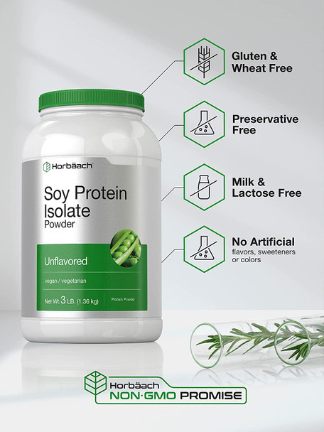 Soy Protein Isolate Powder | 3lb | Unflavored | Vegan, Non-GMO, Gluten Free | by Horbaach