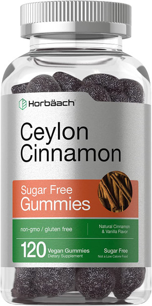 Sugar Free Ceylon Cinnamon Gummies 2000mg | 120 Count | Vegan, Non-GMO, Gluten Free | Natural Cinnamon & Vanilla Flavor | by Horbaach