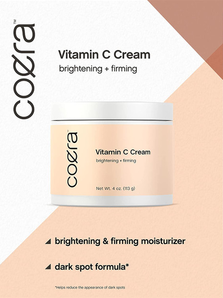 Vitamin C Cream | Brightening + Firming Formula | 4oz | Free of Parabens, SLS & Fragrances | Dark Spot Masker for Face, Skin & Eyes | by Coera