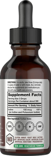 Liquid Iodine Solution Drops | 2 fl oz | 150 mcg | Iodine & Potassium Iodine Supplement | Vegetarian, Non-GMO, Gluten Free Liquid Tincture | by Horbaach