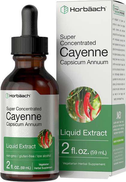 Cayenne Pepper Liquid Extract | 2 fl oz | Low Alcohol Supplement | Vegetarian, Non-GMO, Gluten Free | by Horbaach