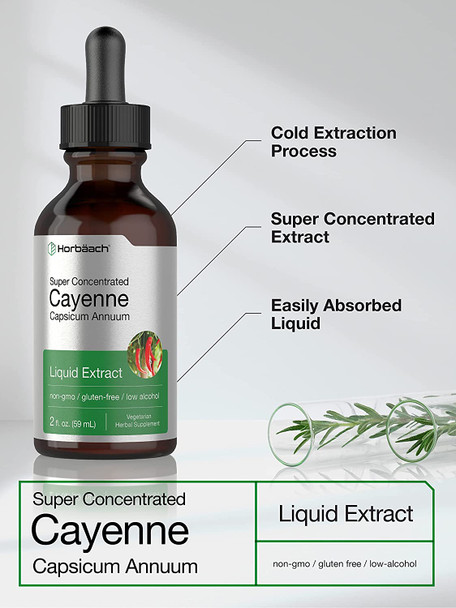 Cayenne Pepper Liquid Extract | 2 fl oz | Low Alcohol Supplement | Vegetarian, Non-GMO, Gluten Free | by Horbaach