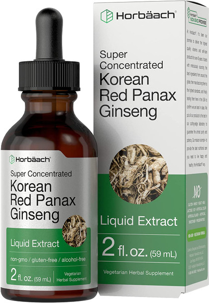 Korean Red Ginseng | 2 fl oz Liquid Extract | Panax Ginseng | Vegetarian, Non-GMO, Gluten Free Supplement | by Horbaach