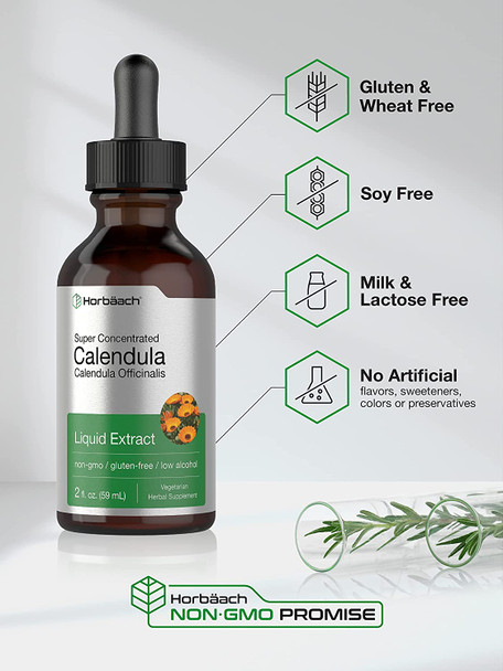 Calendula Extract Tincture | 2 fl oz | Low Alcohol | Vegetarian, Non-GMO, Gluten Free Liquid Supplement | by Horbaach