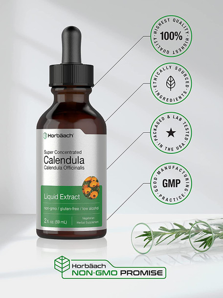 Calendula Extract Tincture | 2 fl oz | Low Alcohol | Vegetarian, Non-GMO, Gluten Free Liquid Supplement | by Horbaach