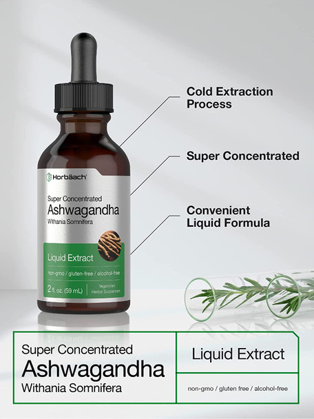 Ashwagandha Root Liquid Extract | 2 fl oz | Alcohol Free Tincture | Vegetarian, Non-GMO, Gluten Free Supplement | by Horbaach Ashwagandha Root Liquid Extract | 2 fl oz | Alcohol Free Tincture | Vegetarian, Non-GMO, Gluten Free Supplement | by Horbaach