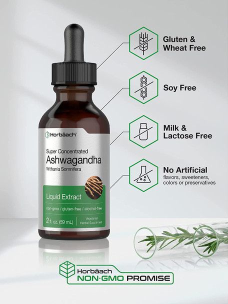 Ashwagandha Root Liquid Extract | 2 fl oz | Alcohol Free Tincture | Vegetarian, Non-GMO, Gluten Free Supplement | by Horbaach